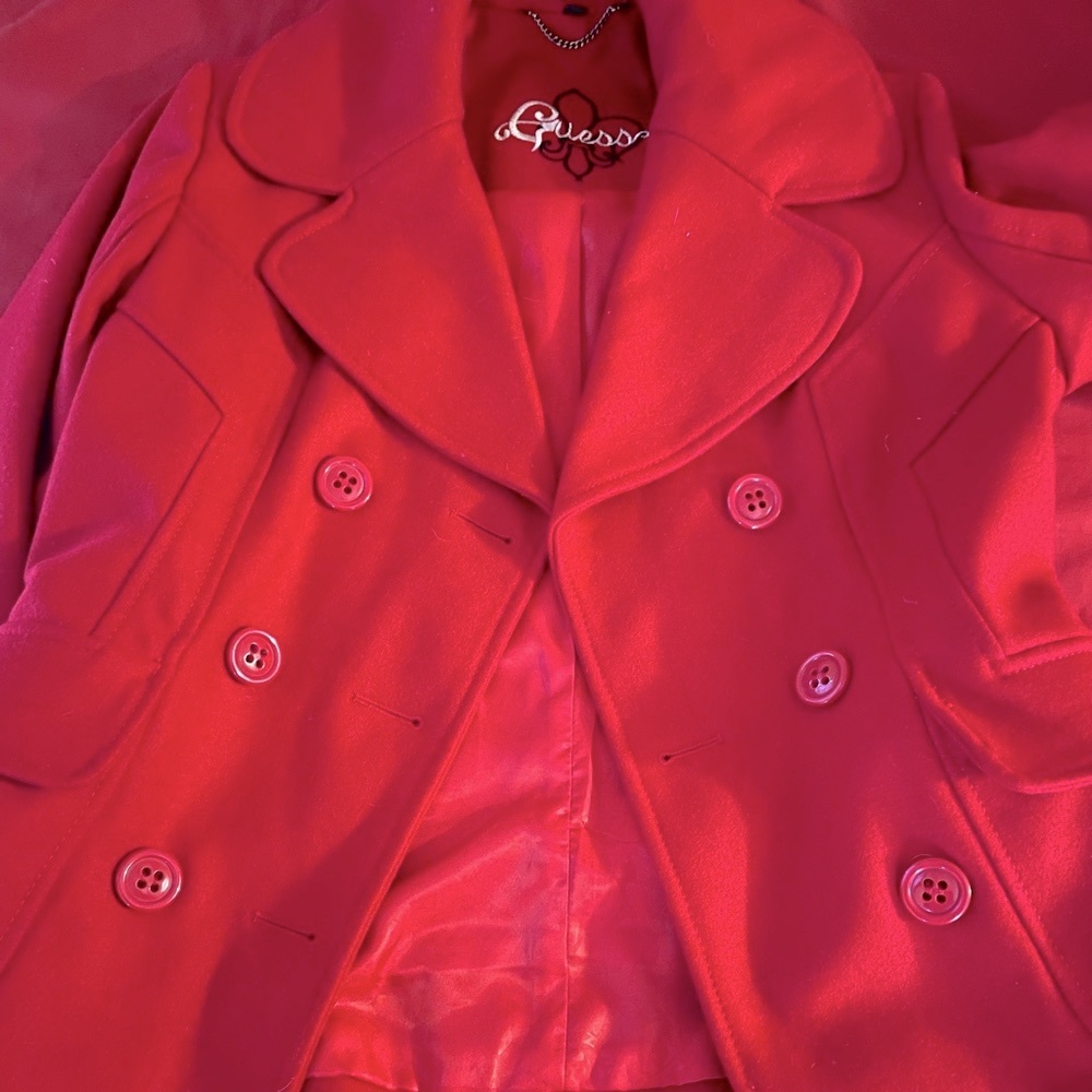 GUESS Medium Red Double Breasted Wool Pea Coat. Excellent used condition!